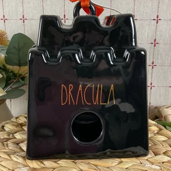 Rae Dunn Artisan Collection Dracula Castle Birdhouse Black & Gold New in Box - Picture 2 of 9
